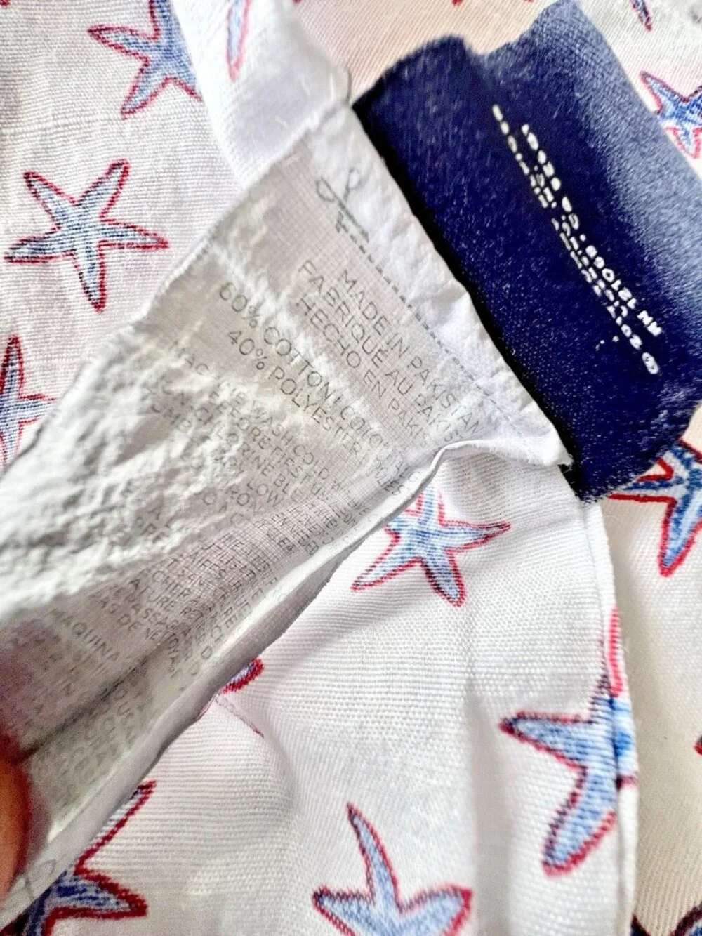 Tommy Hilfiger Twin Flat Sheet Starfish 60% Cotton Red White Blue Nautical Fish